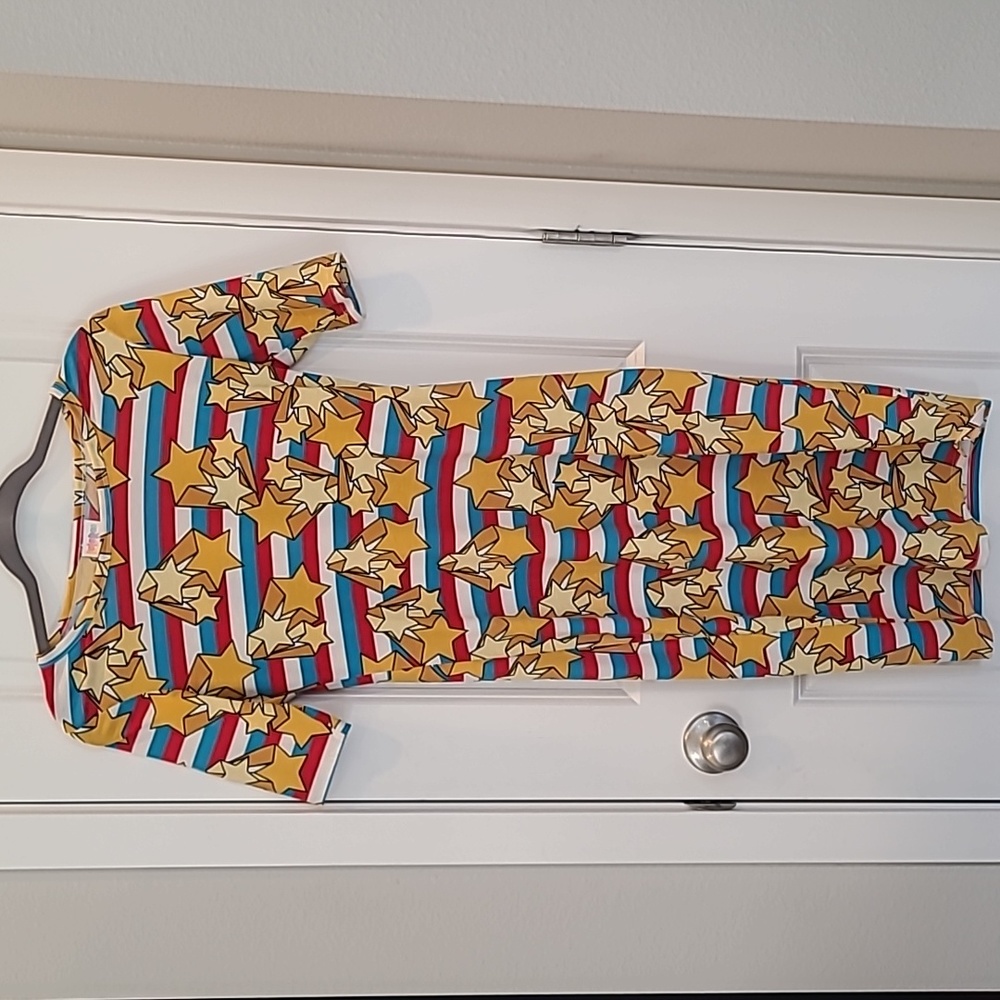 EUC LuLaRoe Julia Bodycon pencil dress Red White Blue Stars and Stripes XS